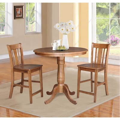 36" Round Pedestal Gathering Height Table with 2 San Remo Counter Height Stools - 3 Piece Set