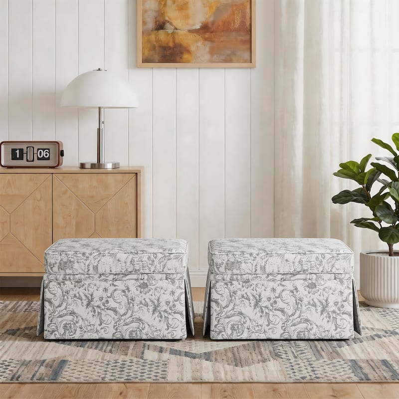 2 Set Rectangle Chenille Upholstered Storage Ottoman