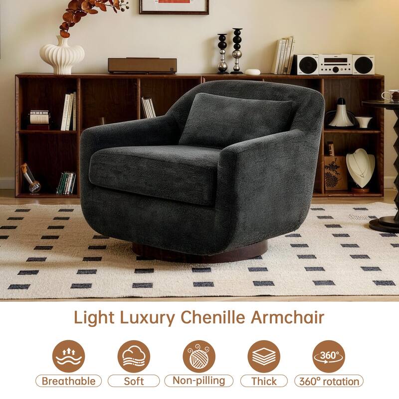 Miles Chenille Scandinavian Swivel Lounge Armchair(Set of 2)