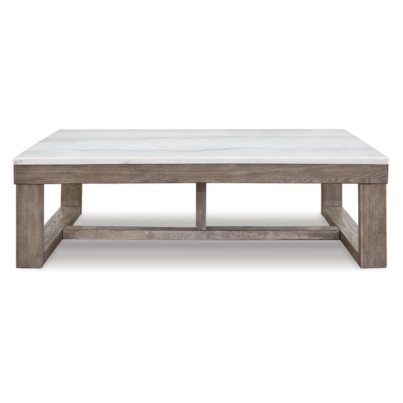 Aska Cocktail Coffee Table, Block Profile, Marble, 56 Inch Taupe Gray