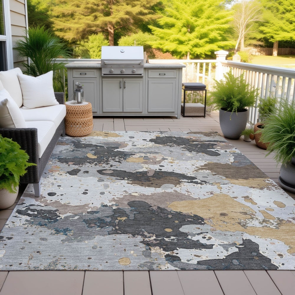 Machine Washable Indoor/Outdoor Modern Splatter Chantille Rug