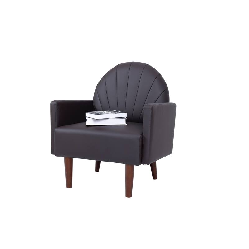 Contemporary Shell-shaped Amchair with Upholstery and Wooden Legs, Suitable for Living Rooms