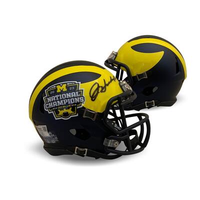 Jim Harbaugh Autographed Michigan Wolverines 2023 National Champions Signed Football Mini Helmet Fanatics Authentic COA