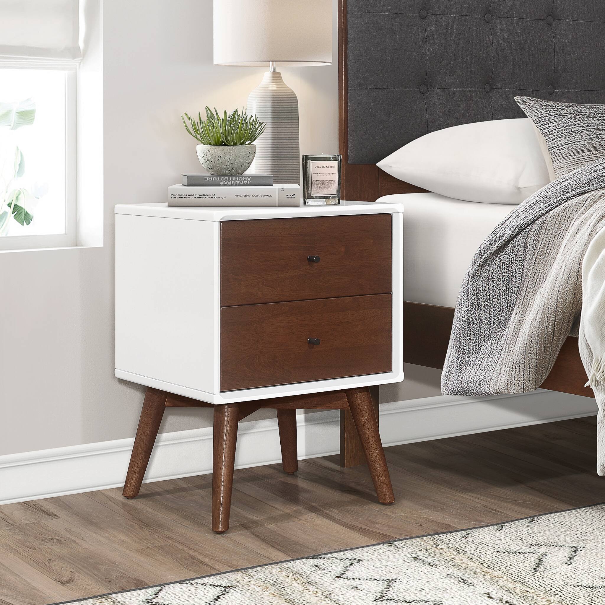 Denver MidCentury Modern White Night Stand On Sale Bed Bath
