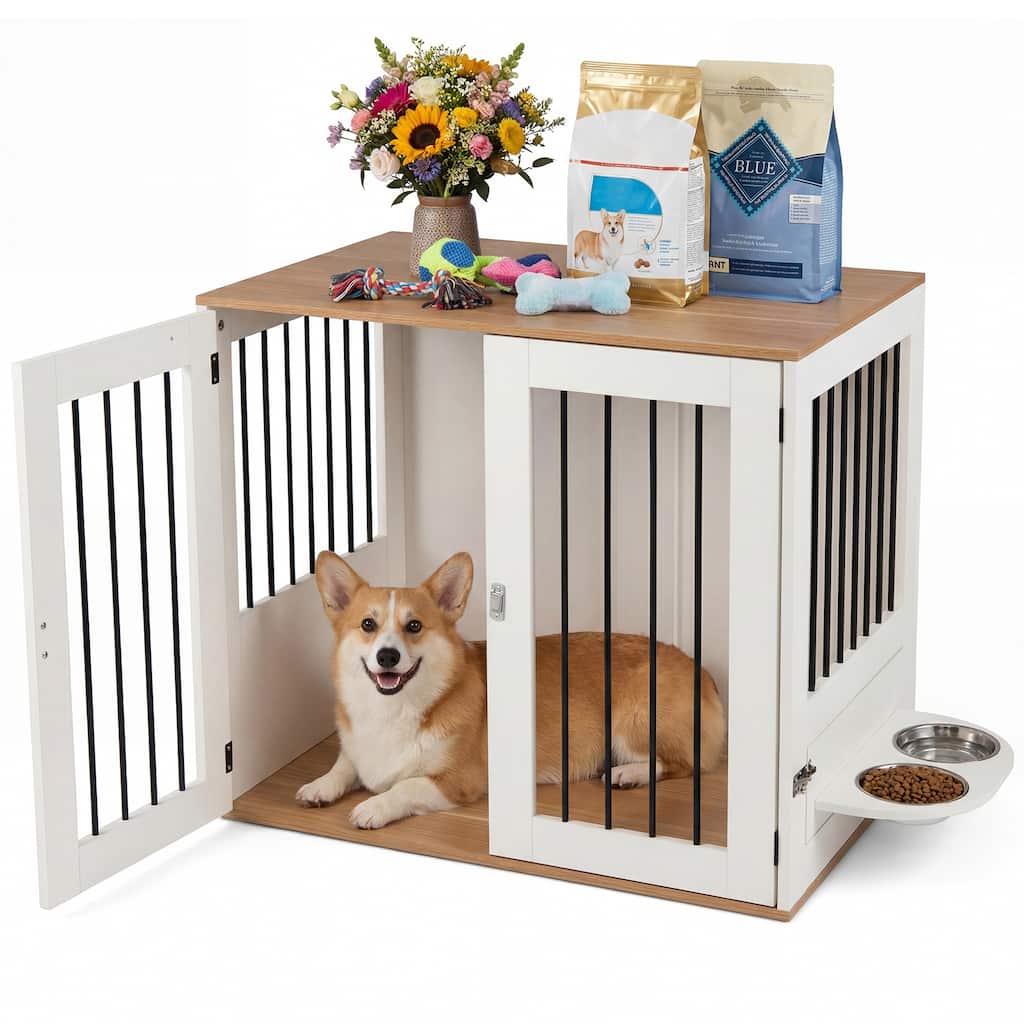 Gymax 31.5'' Dog Crate Furniture w/ Double Lock Doors 360-Degree