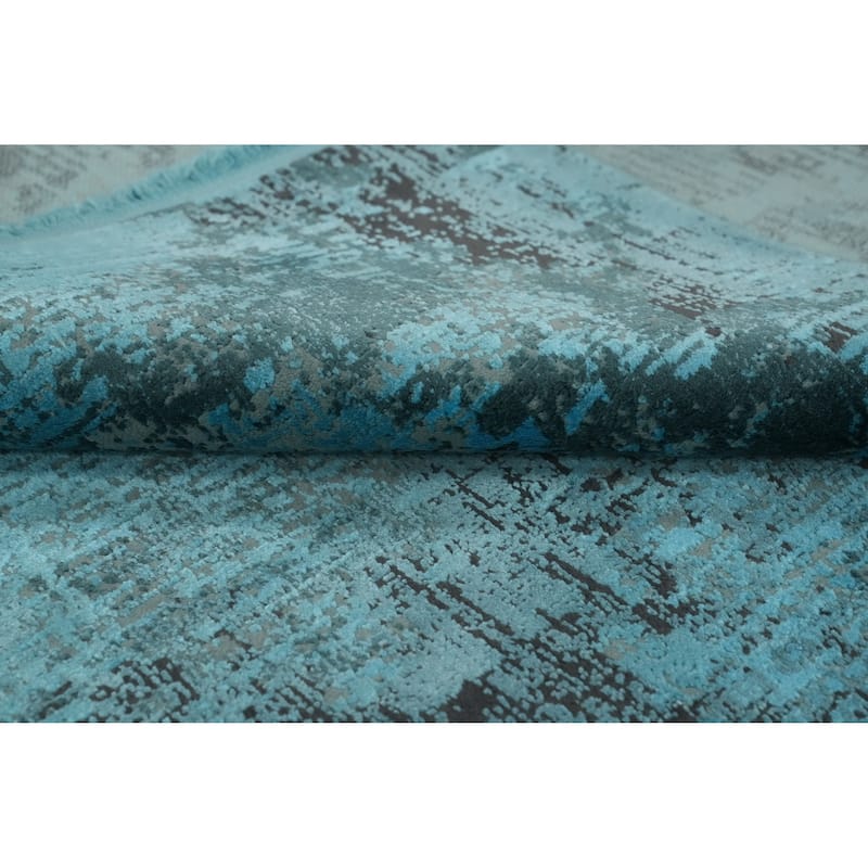 Machine Made Oriental Polyester Carpet Modern Abstract Navy Blue & Blues Abstract Area Rug - 7' 5'' X 5' 2''