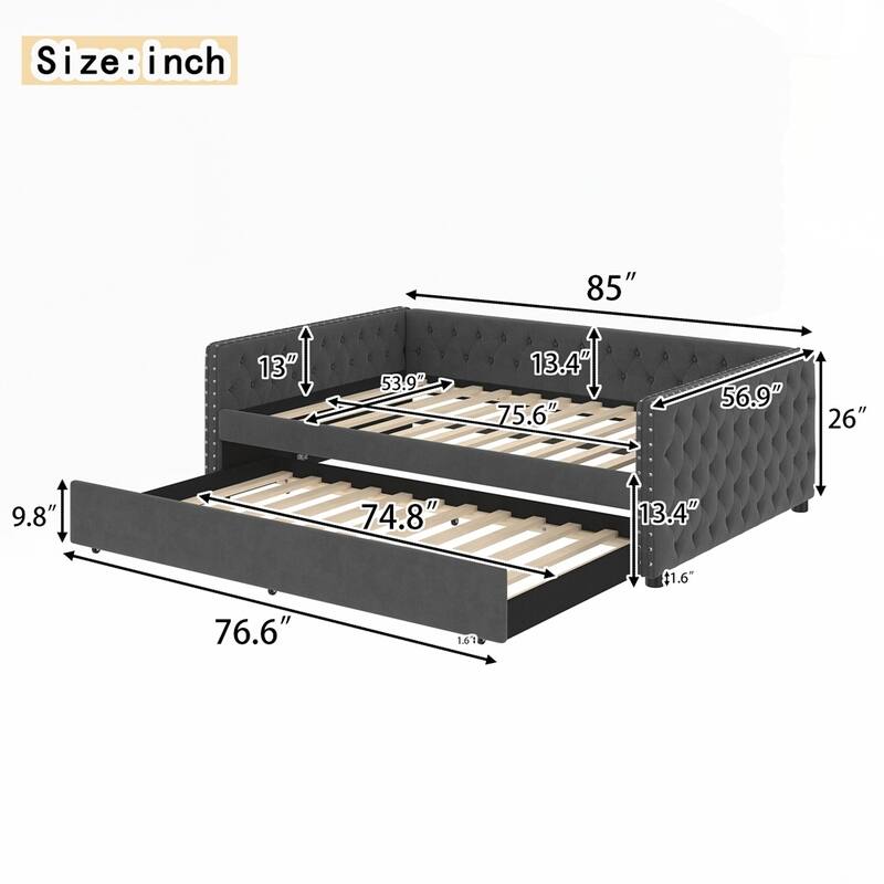 Upholstered Tufted Sofa Bed with Trundle