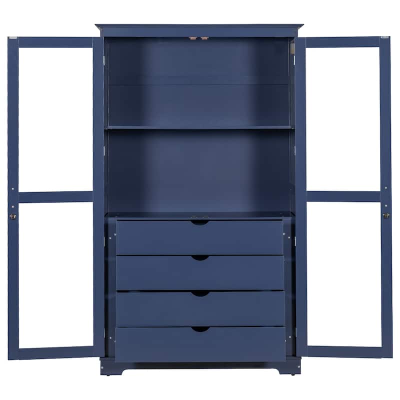75" Height Freestanding Kitchen Storage Cabinet with Glass Doors and 4 Drawers
