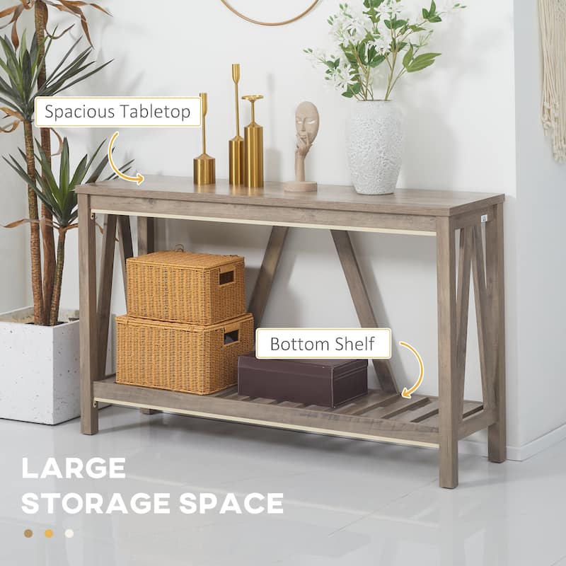Console Table, Farmhouse Entryway Table with Storage Slatted Shelf, Rustic Sofa Table with Anti-Tipper for Living Room
