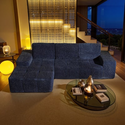 HOOOWOOO Modern Sparkly Velvet Fabric Chaise Sofa Couch