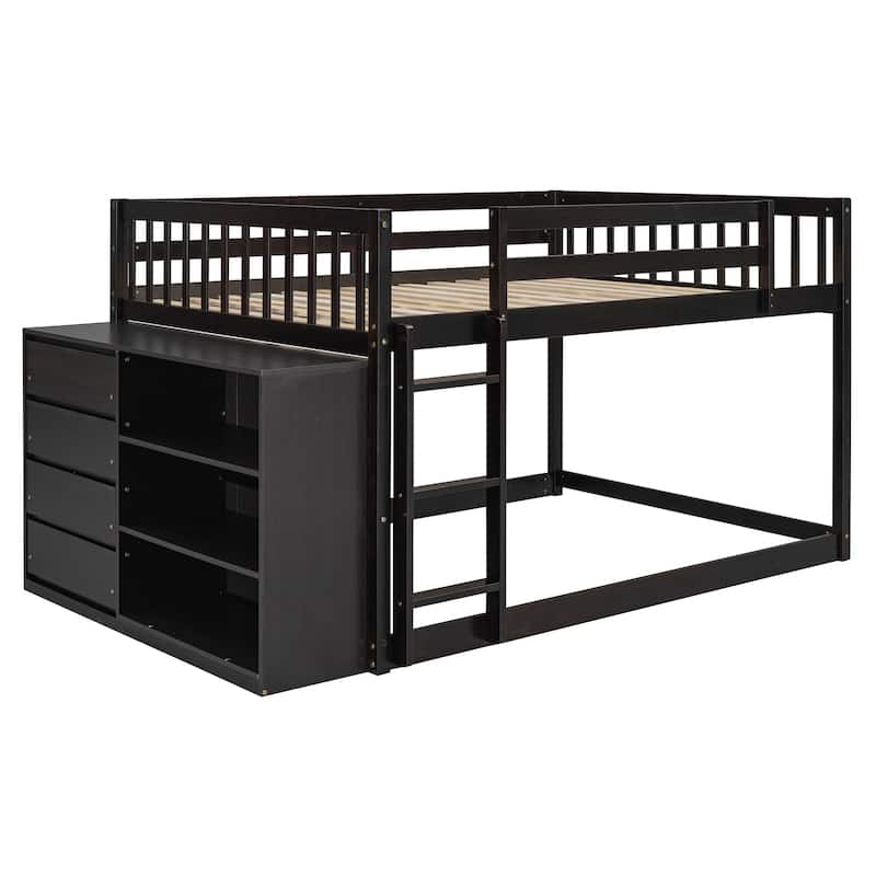 Full over Full Bunk Bed with 4 Drawers and 3 Shelves-Espresso