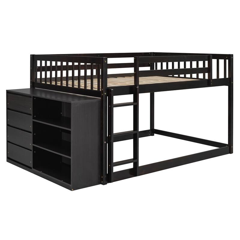 Space-Saving Full Bunk Bed with 4 Drawers, 3 Shelves, and Sturdy Ladder