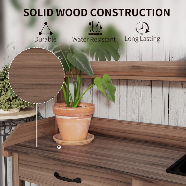 Outsunny 17.7 In. W X 57.5 In. H Natural Outdoor Wooden Potting Bench Table, Garden Workstation With Storage Cabinet, Shelves 845-941V00ND - The Home Depot
