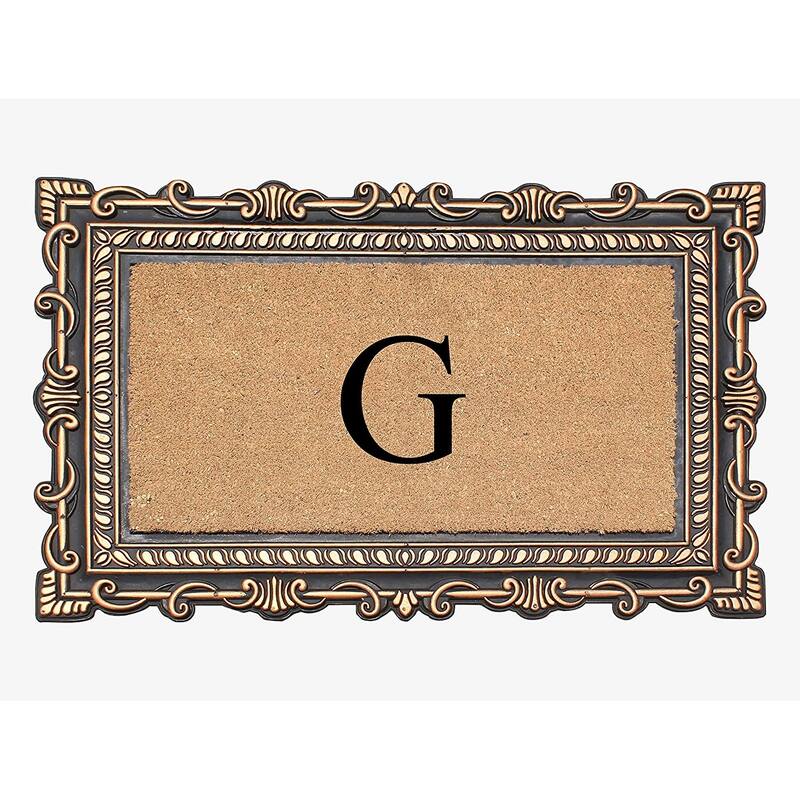 A1HC First Impression Carson Rubber and Coir 24" X 36", Heavy Duty, Easy to Clean Outdoor Monogrammed Doormat - Monogrammed G