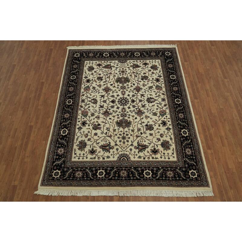 Hand Knotted Oriental 100% Wool Carpet Traditional Beige & Ivories Kashan Area Rug - 10' 1'' X 7' 9''
