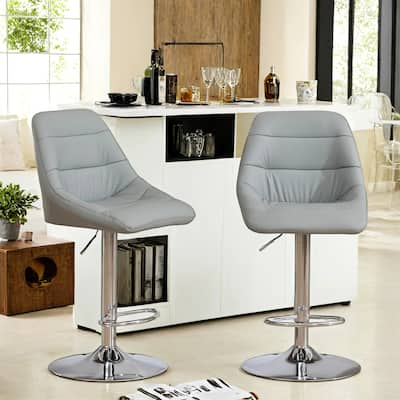 Set of 2 Bar Stools, with Chrome Footrest and Base Swivel Height Adjustable Mechanical Lifting Velvet