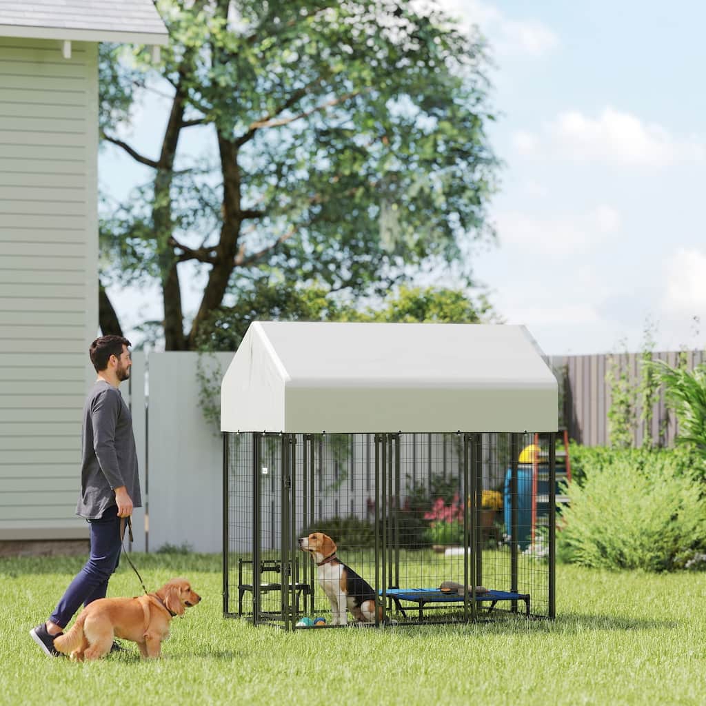 PawHut Outdoor Dog Kennel with Roof, Welded Wire Playpen, Escape-Proof Lock, Waterproof Cover, 6' x 4' x 6'