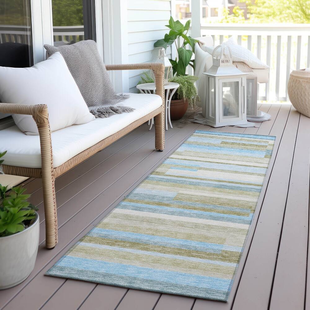 Machine Washable Indoor/ Outdoor Chantille Contempory Stripes Rug