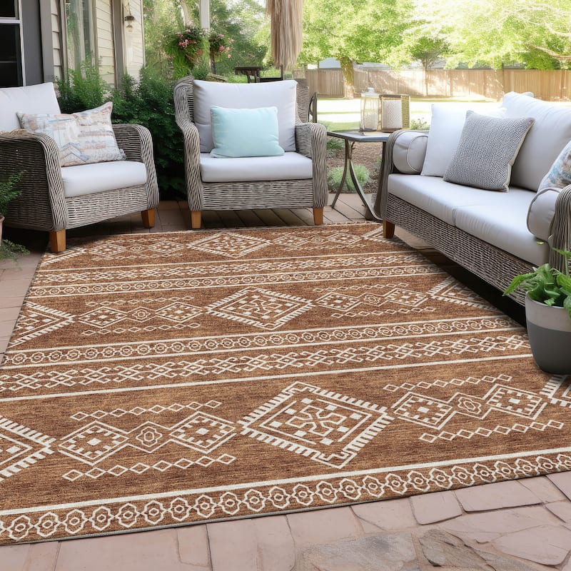 Machine Washable Indoor/ Outdoor Chantille Moroccan Boho Rug - Paprika - 2'6" x 3'10"