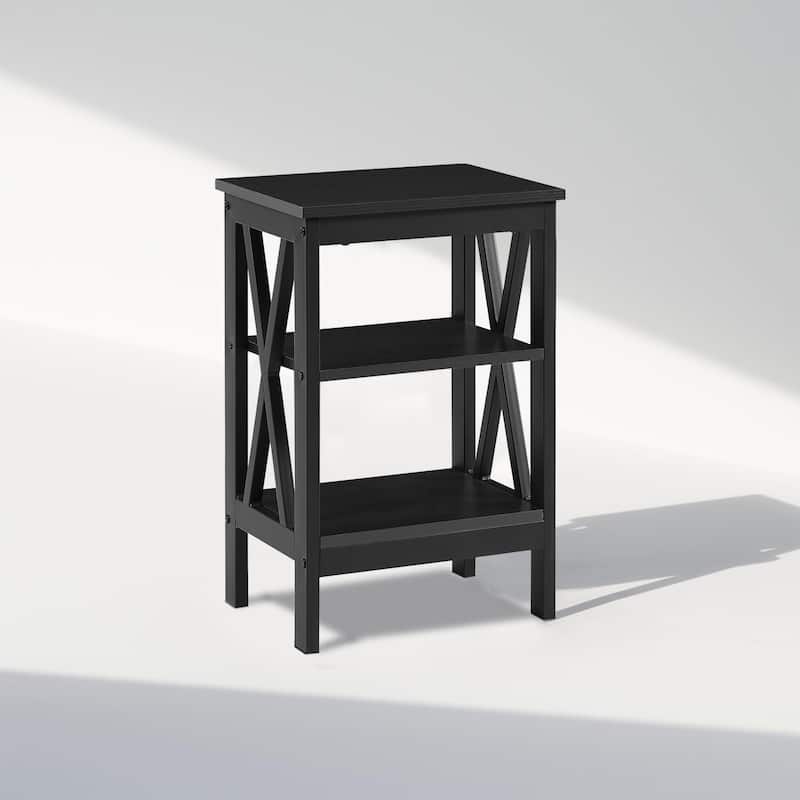 VECELO Modern Side Tables with 3-tier Storage Shelves X-Shaped Nightstand Set of 2 for Living Room and Bedroom