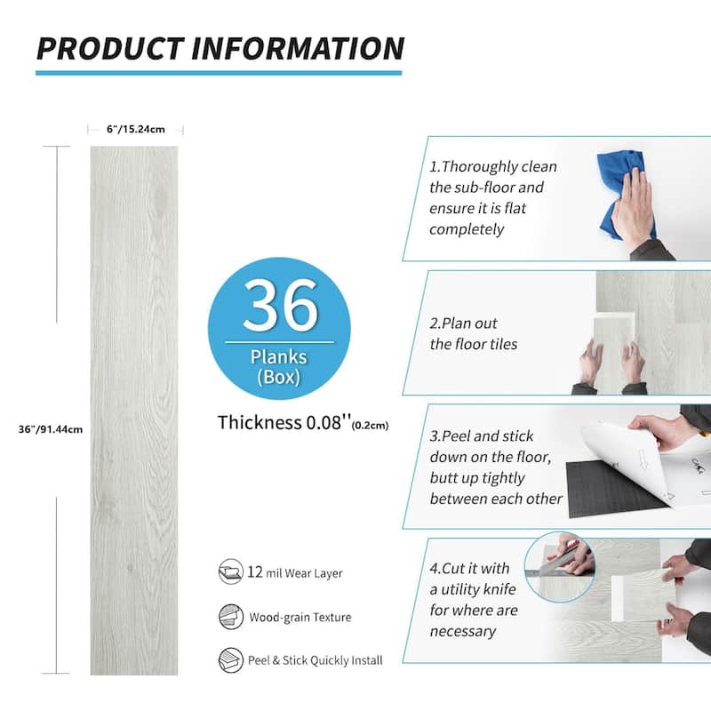 Art3d 36-sheet 36"x6" Self-adhesive Vinyl Flooring Beige Wood Color, Cover 54 Sq.Ft.