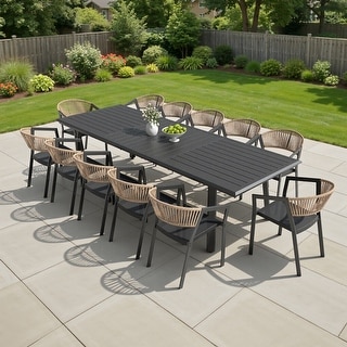 9/11/13-Piece Patio Dining Set Outdoor All-Weather Aluminum Dining Table and Woven Twist Wicker Stackable Chairs