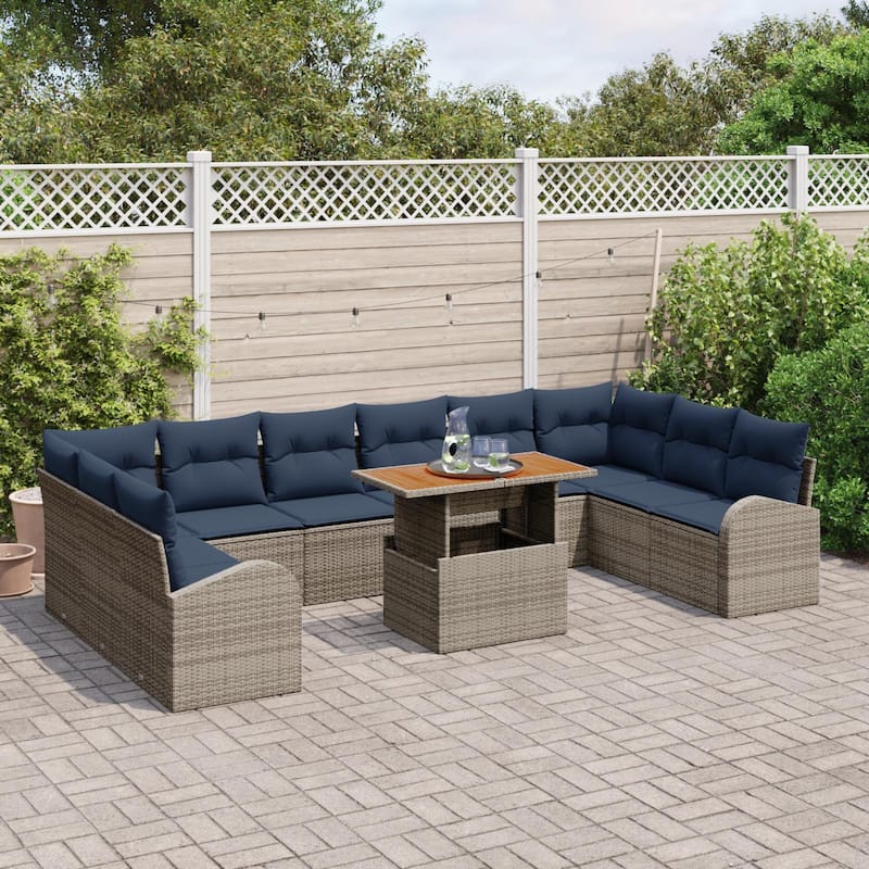 vidaXL 11 Piece Garden Sofa Set with Cushions - 135.4×70.5×27.2