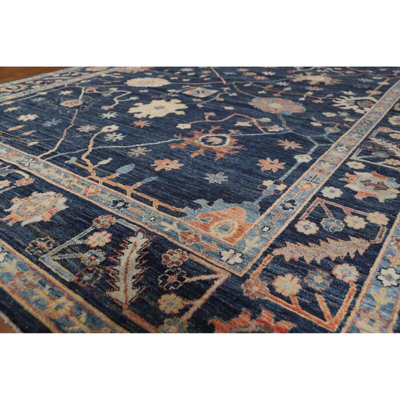 Hand Knotted Oriental 100% Wool Carpet Transitional All-Over Navy Blue & Blues Oushak Area Rug - 9' 9'' X 8' 2''