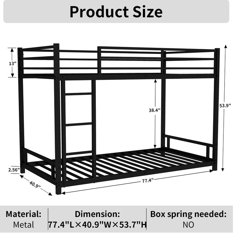 Heavy-duty Sturdy Metal Metal Twin over Twin Bunk Bed