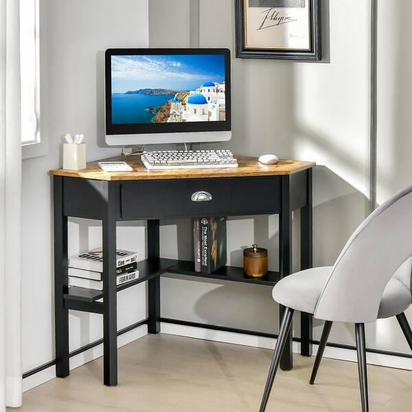 Costway Triangle Computer Desk Corner Office Desk Laptop Table with ...