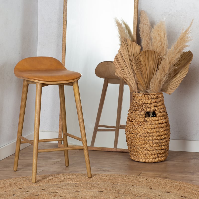 Poly & Bark Notello Leather Counter Stool - 26" Seat Height Solid Oak Wood Frame