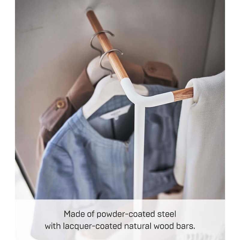 Yamazaki Home Corner Leaning Coat Hanger, Steel and Wood - L 12.4 x W 19.09 x H 62.99 inches