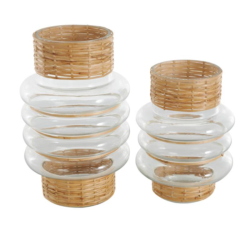 Clear Glass Handmade Rattan Wrapped Vase (Set of 2)