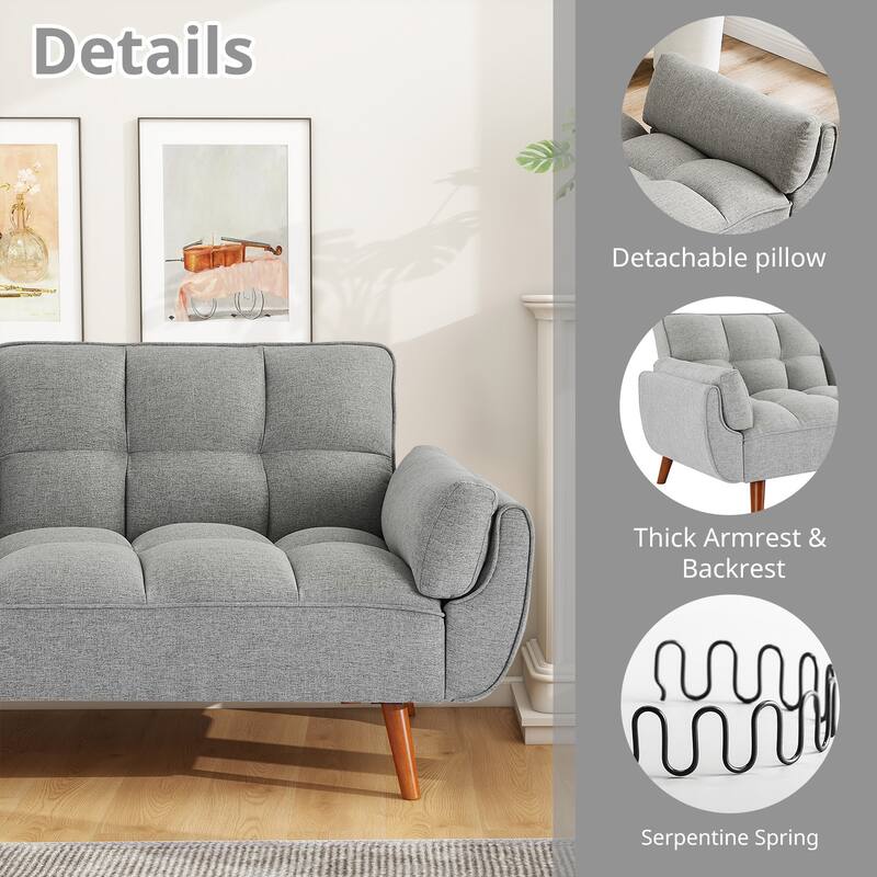 75.39 IN. Futon Sofa Bed, Convertible Upholstered Couch Sleeper with Reclining Sleeper Split Tufted Back