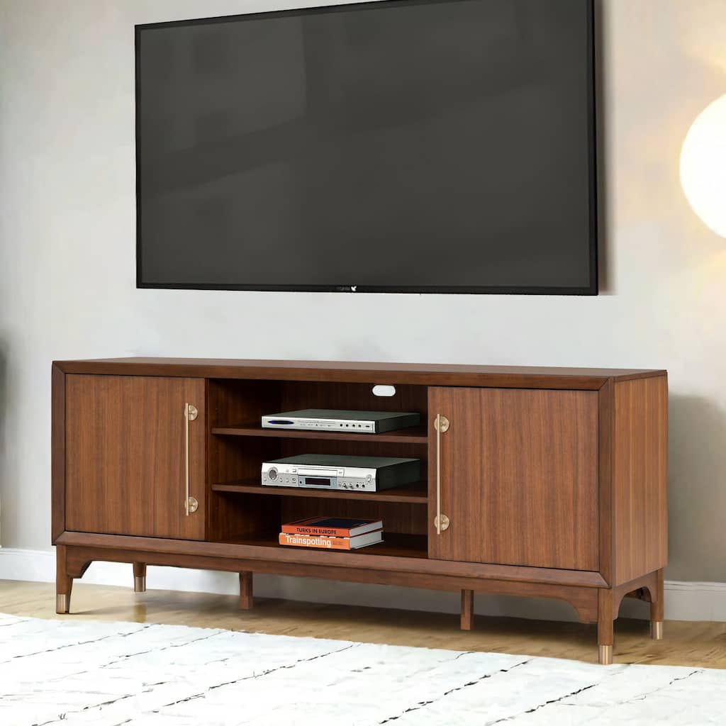 Furniture of America Forma Mid-Century Modern Walnut 70-inch TV Stand with 9 Shelves