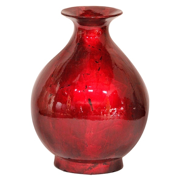 19" Foiled & Lacquered Ceramic Vase - Ceramic, Lacquered In Red