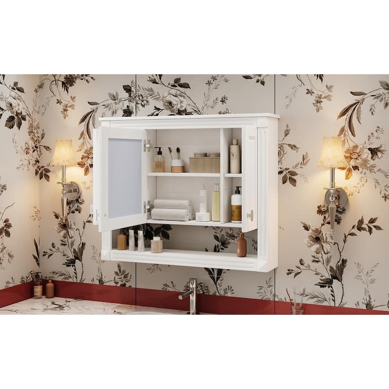 35"Bathroom Wall Cabinet with Mirror, Wall Mounted Medicine Cabinet with Open Shelf, Mirrored Door Over Toilet Storage Cabinet