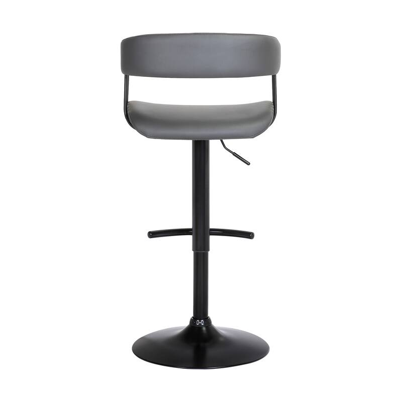HomeRoots Gray and Black Faux Leather with Metal Swivel Adjustable Height Bar Chair