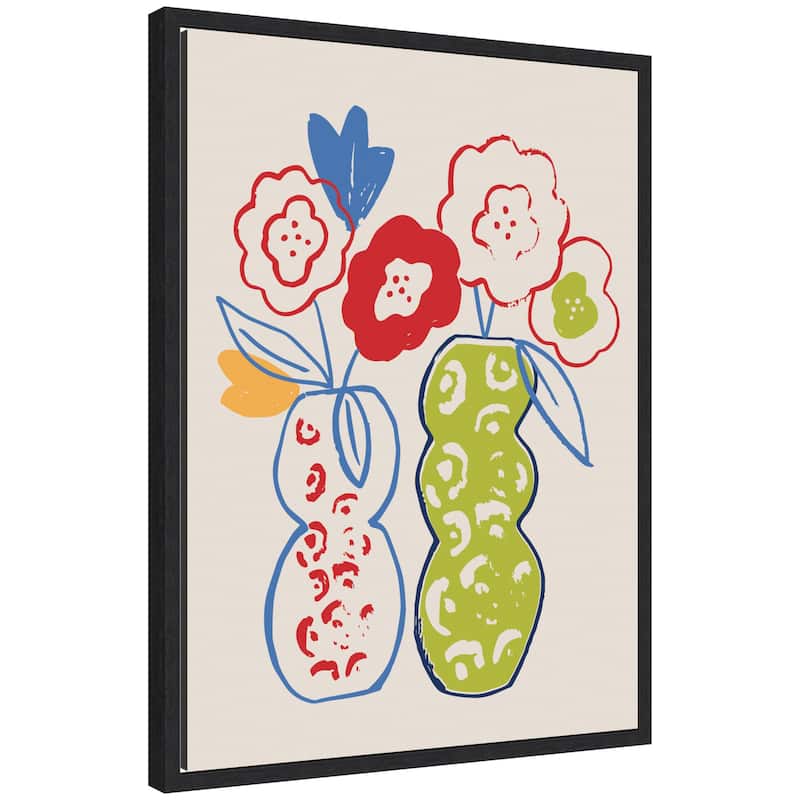 Kate and Laurel Live Boldly Flower Vases by Vicky Yorke Framed Canvas Wall Art Print - 18 x 24 - Black