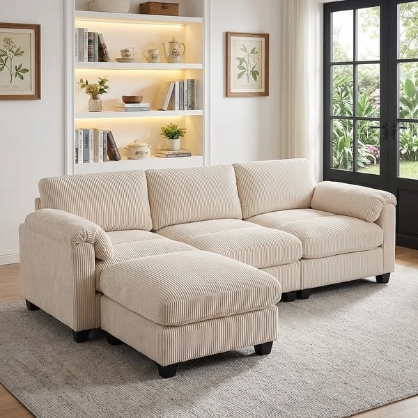 slide 2 of 98, Modern Couduroy Modular Sectional Sofa Couch with Ottoman for Living Room