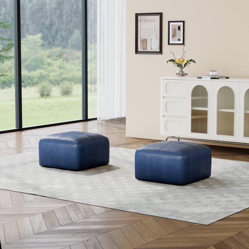 22"/ 35"/ 43" W Rectangular Modern Genuine Leather Ottoman Set of 2
