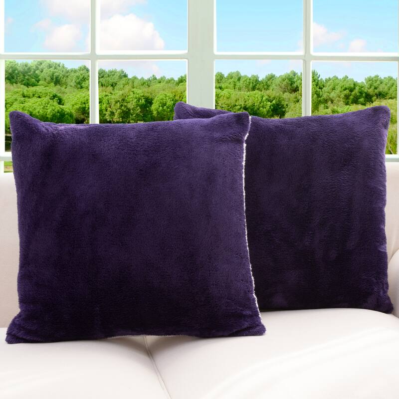 Cheer Collection Set of 2 Ultra Soft and Fluffy Throw Pillow - 18x18 - Purple
