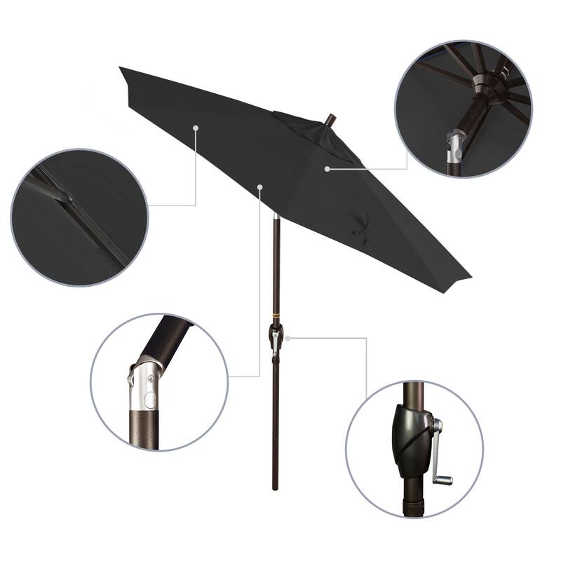 California Umbrella 7.5' Rd. Aluminum Patio Umbrella, Crank Lift with Push Button Tilt, Bronze Finish, Pacifica Fabric