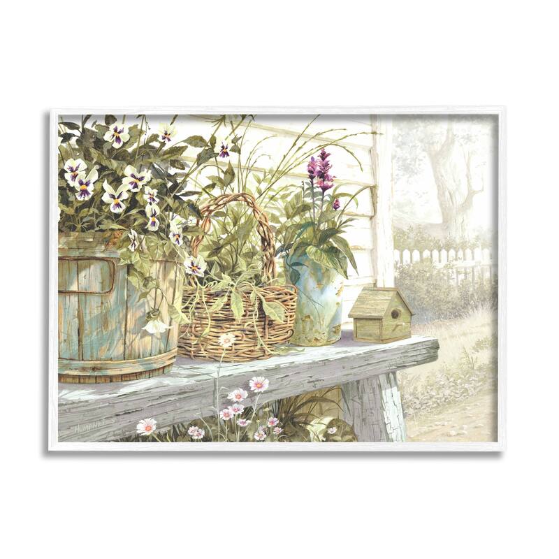 Stupell Cottage Garden Flowers Framed Giclee Art Design by Michael Humphries - 30 x 24 - White