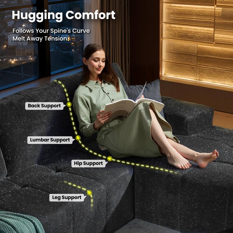 OVIOS Starry Sky Fabric Chaise Lounge Sofa-Grey