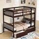 preview thumbnail 1 of 10, Twin Over Twin Rubber Wood Bunk Bed with 2 Drawers, Detachable Beds Espresso