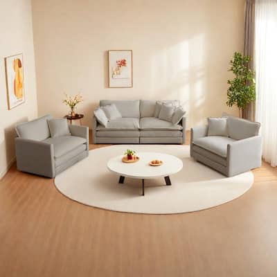 4-Seat Chenille Sofa Set with 2 Arm Chairs + 2-Seater Sofa and Pillows