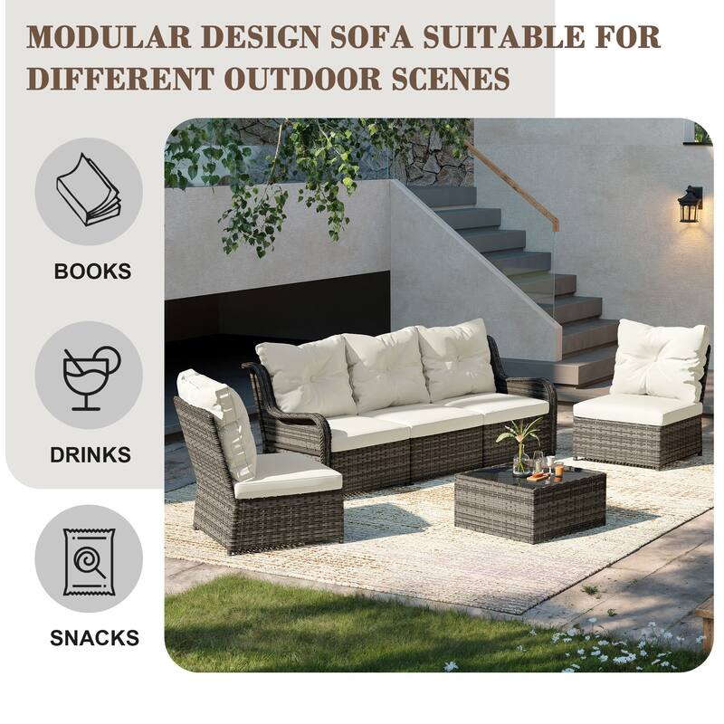 6-pieces Patio Wicker Outdoor Sectional Seating Sofa Set with Coffee Table