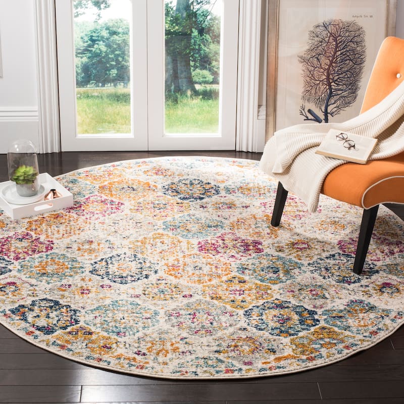 SAFAVIEH Madison Avery Boho Chic Distressed Area Rug - 3' x 3' Round - Cream/Multi