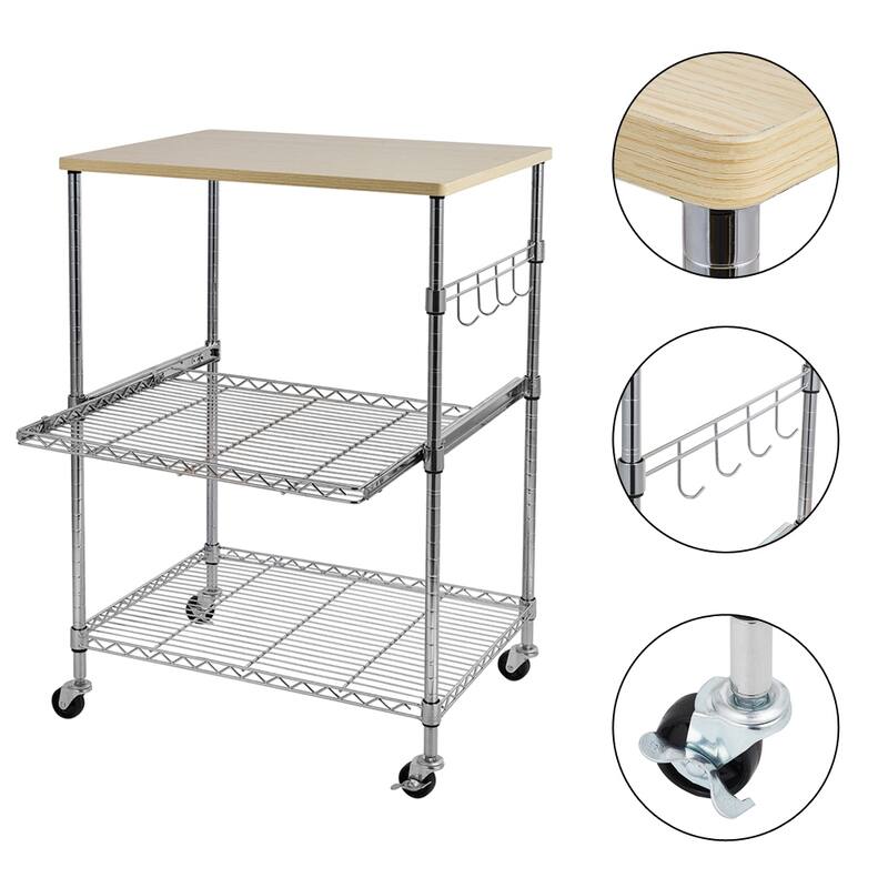 3-Tier Wire Rolling Kitchen Cart Silver